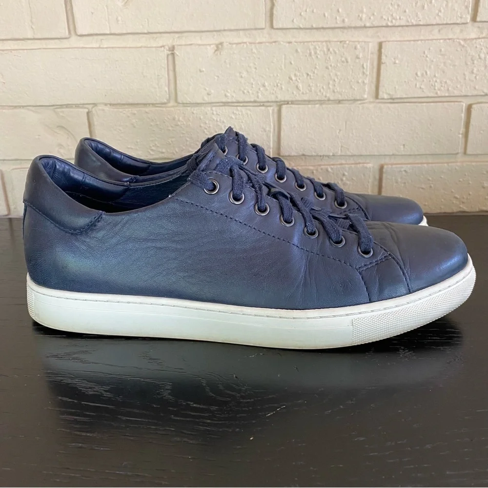 TRASK Mens Sheepskin Leather Sneakers Shoes Navy Modern Minimalist Comfort 10.5